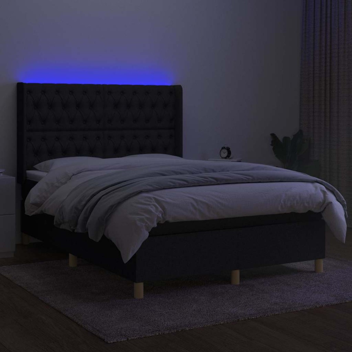 vidaXL Κρεβάτι Boxspring με Στρώμα & LED Μαύρο 140x200 εκ. Υφασμάτινο