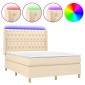 vidaXL Κρεβάτι Boxspring με Στρώμα & LED Κρεμ 140x200 εκ. Υφασμάτινο