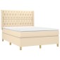 vidaXL Κρεβάτι Boxspring με Στρώμα & LED Κρεμ 140x200 εκ. Υφασμάτινο
