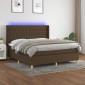 vidaXL Κρεβάτι Boxspring με Στρώμα & LED Σκ.Καφέ 180x200εκ. Υφασμάτινο