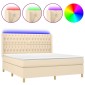 vidaXL Κρεβάτι Boxspring με Στρώμα & LED Κρεμ 180x200 εκ. Υφασμάτινο
