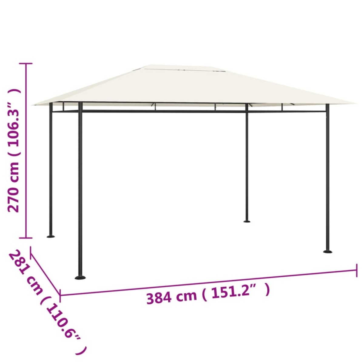 vidaXL Κιόσκι Κρεμ 384x281x270 εκ. 180 γρ./μ²