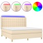 vidaXL Κρεβάτι Boxspring με Στρώμα & LED Κρεμ 160x200 εκ. Υφασμάτινο