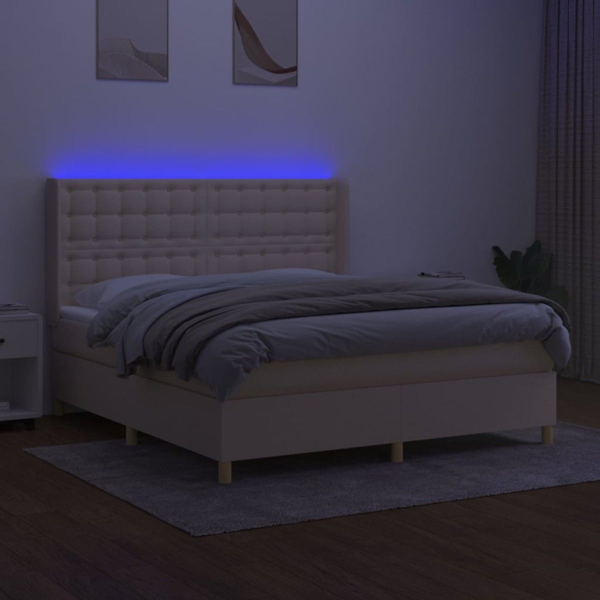 vidaXL Κρεβάτι Boxspring με Στρώμα & LED Κρεμ 160x200 εκ. Υφασμάτινο