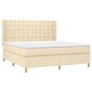 vidaXL Κρεβάτι Boxspring με Στρώμα & LED Κρεμ 160x200 εκ. Υφασμάτινο