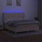 vidaXL Κρεβάτι Boxspring με Στρώμα & LED Κρεμ 180x200 εκ. Υφασμάτινο