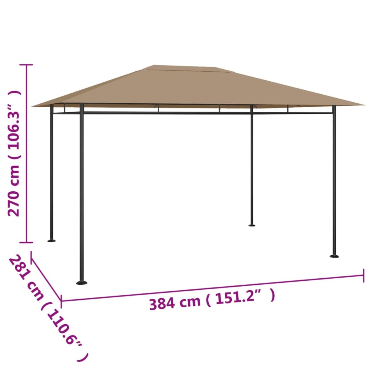 vidaXL Κιόσκι Taupe 384x281x270 εκ. 180 γρ./μ²