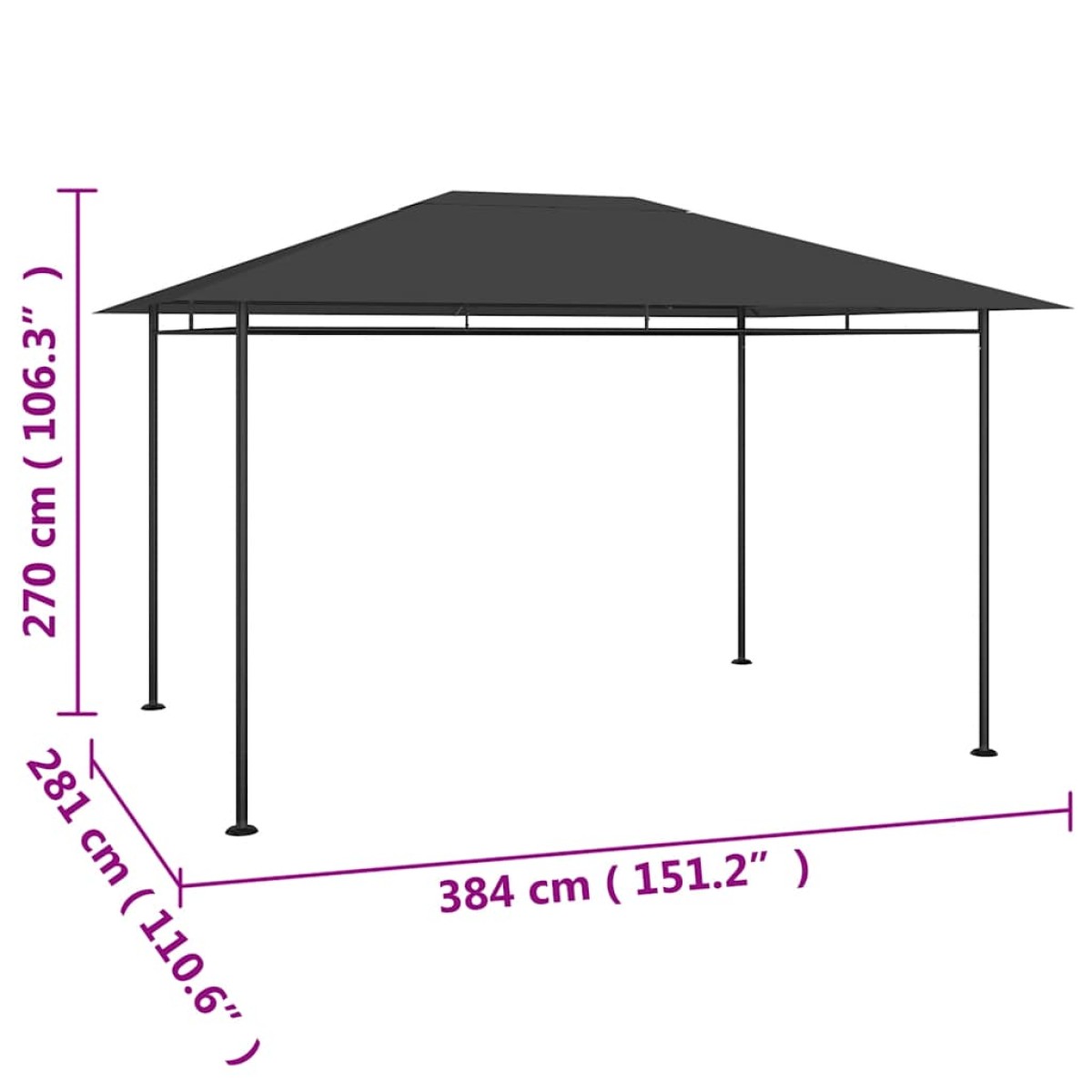 vidaXL Κιόσκι Ανθρακί 384x281x270 εκ. 180 γρ./μ²