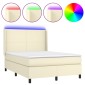 vidaXL Κρεβάτι Boxspring με Στρώμα & LED Κρεμ 140x190 εκ. Συνθ. Δέρμα
