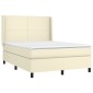 vidaXL Κρεβάτι Boxspring με Στρώμα & LED Κρεμ 140x190 εκ. Συνθ. Δέρμα