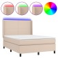 vidaXL Κρεβάτι Boxspring Στρώμα&LED Καπουτσίνο 140x190 εκ. Συνθ. Δέρμα