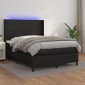 vidaXL Κρεβάτι Boxspring με Στρώμα & LED Μαύρο 140x200 εκ. Συνθ. Δέρμα
