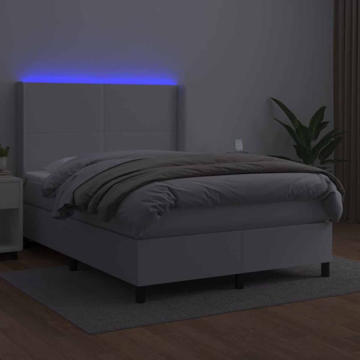 vidaXL Κρεβάτι Boxspring με Στρώμα & LED Λευκό 140x200 εκ. Συνθ. Δέρμα