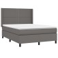 vidaXL Κρεβάτι Boxspring με Στρώμα & LED Γκρι 140x200 εκ. Συνθ. Δέρμα