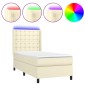 vidaXL Κρεβάτι Boxspring με Στρώμα & LED Κρεμ 90x190 εκ. Συνθ. Δέρμα