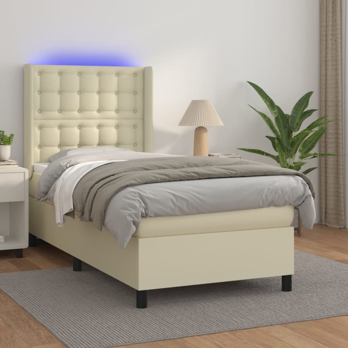 vidaXL Κρεβάτι Boxspring με Στρώμα & LED Κρεμ 90x190 εκ. Συνθ. Δέρμα