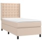 vidaXL Κρεβάτι Boxspring Στρώμα&LED Καπουτσίνο 90x190 εκ. Συνθ. Δέρμα