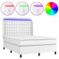 vidaXL Κρεβάτι Boxspring με Στρώμα & LED Λευκό 140x190 εκ. Συνθ. Δέρμα