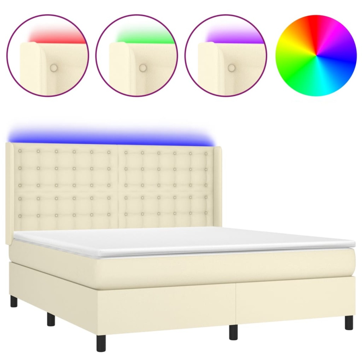 vidaXL Κρεβάτι Boxspring με Στρώμα & LED Κρεμ 180x200 εκ. Συνθ. Δέρμα