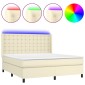 vidaXL Κρεβάτι Boxspring με Στρώμα & LED Κρεμ 180x200 εκ. Συνθ. Δέρμα