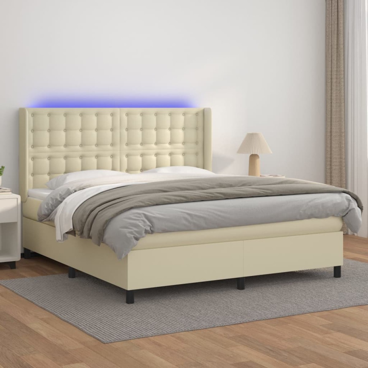 vidaXL Κρεβάτι Boxspring με Στρώμα & LED Κρεμ 180x200 εκ. Συνθ. Δέρμα