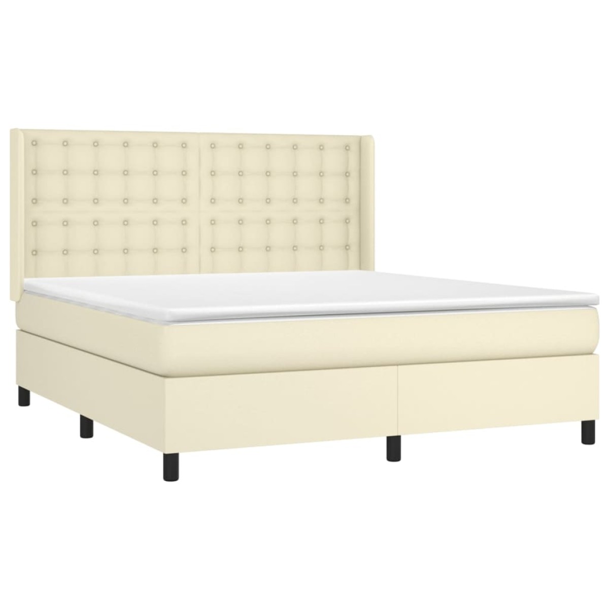vidaXL Κρεβάτι Boxspring με Στρώμα & LED Κρεμ 180x200 εκ. Συνθ. Δέρμα