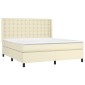 vidaXL Κρεβάτι Boxspring με Στρώμα & LED Κρεμ 180x200 εκ. Συνθ. Δέρμα