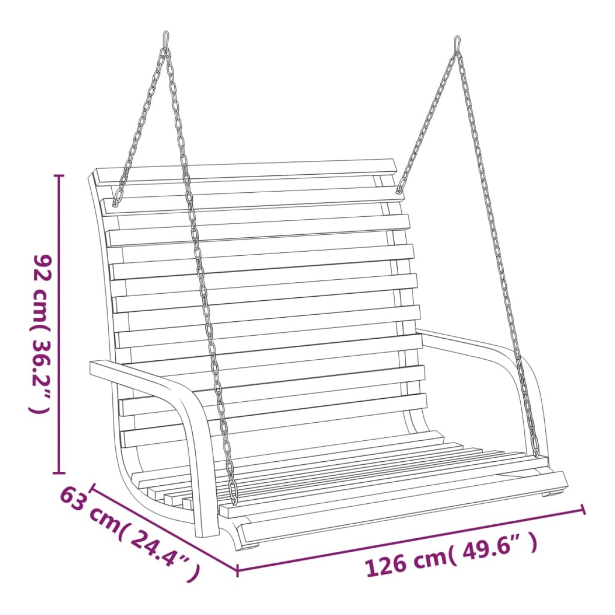 vidaXL Κούνια Παγκάκι 126x63x92 εκ Μασίφ Λυγισμένο Ξύλο Φινίρισμα Teak