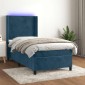 vidaXL Κρεβάτι Boxspring με Στρώμα & LED Σκ. Μπλε 90x200 εκ. Βελούδινο