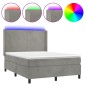 vidaXL Κρεβάτι Boxspring με Στρώμα&LED Αν. Γκρι 140x190 εκ. Βελούδινο