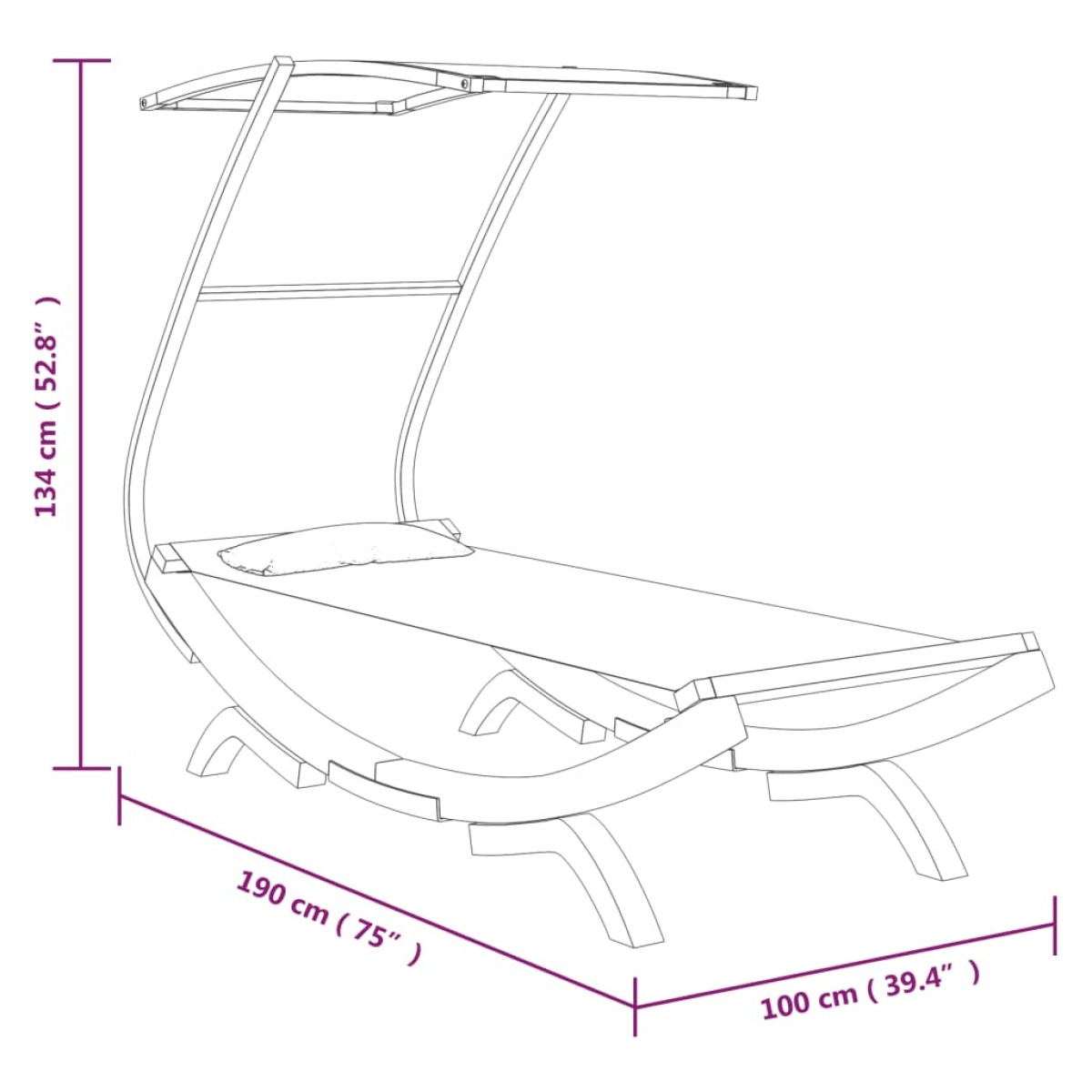 vidaXL Ξαπλώστρα ΕξΧώρου Ανθρ 100x190x134εκ Μασίφ Λυγισμένο Ξύλο Τέντα
