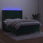 vidaXL Κρεβάτι Boxspring με Στρώμα & LED Σκ. Πράσινο 140x190εκ Βελούδο