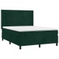vidaXL Κρεβάτι Boxspring με Στρώμα & LED Σκ. Πράσινο 140x190εκ Βελούδο