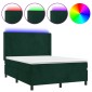 vidaXL Κρεβάτι Boxspring με Στρώμα & LED Σκ. Πράσινο 140x200εκ Βελούδο