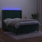 vidaXL Κρεβάτι Boxspring με Στρώμα & LED Σκ. Πράσινο 140x200εκ Βελούδο