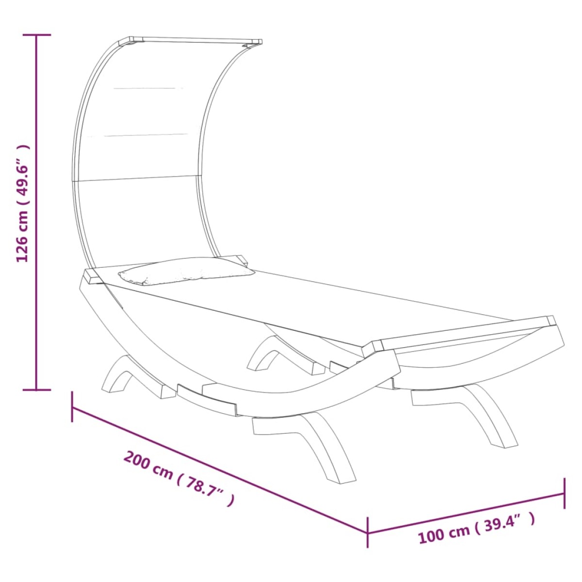 vidaXL Ξαπλώστρα ΕξΧώρου Κρεμ 100x200x126εκ Μασίφ Λυγισμένο Ξύλο Τέντα