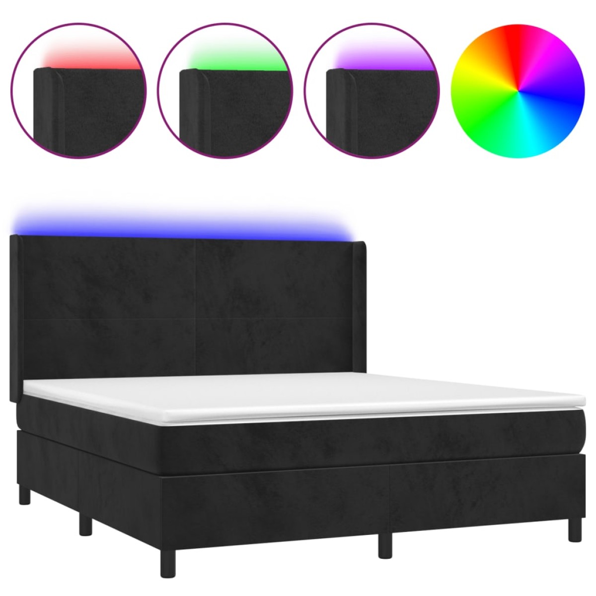 vidaXL Κρεβάτι Boxspring με Στρώμα & LED Μαύρο 160x200 εκ. Βελούδινο