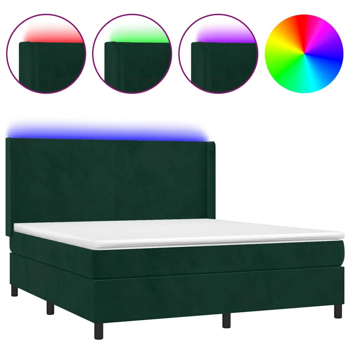vidaXL Κρεβάτι Boxspring με Στρώμα & LED Σκ. Πράσινο 160x200εκ Βελούδο