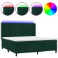 vidaXL Κρεβάτι Boxspring με Στρώμα & LED Σκ. Πράσινο 160x200εκ Βελούδο