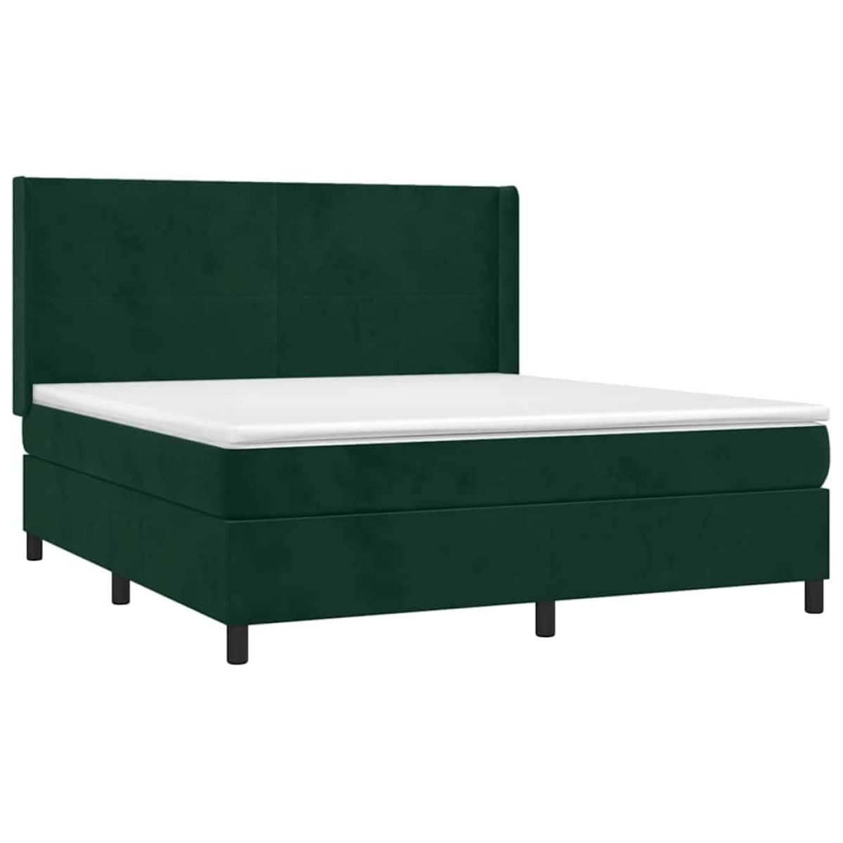 vidaXL Κρεβάτι Boxspring με Στρώμα & LED Σκ. Πράσινο 160x200εκ Βελούδο