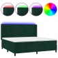 vidaXL Κρεβάτι Boxspring με Στρώμα & LED Σκ. Πράσινο 200x200εκ Βελούδο