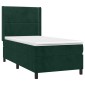vidaXL Κρεβάτι Boxspring με Στρώμα & LED Σκ. Πράσινο 90x190 εκ Βελούδο
