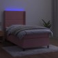 vidaXL Κρεβάτι Boxspring με Στρώμα & LED Ροζ 90x190 εκ. Βελούδινο