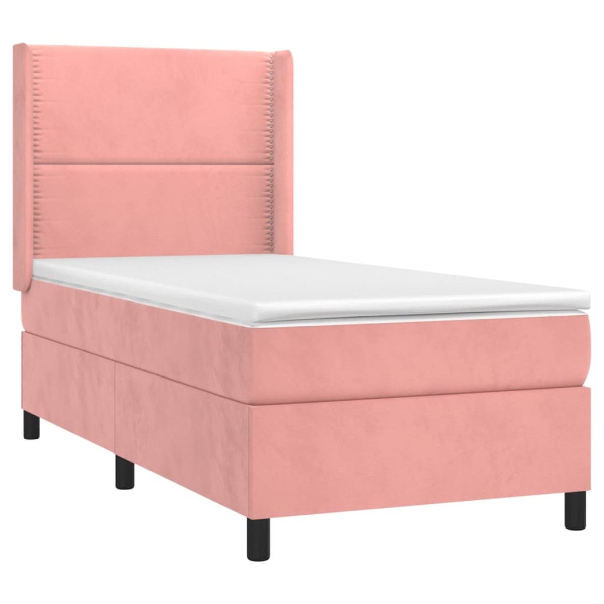vidaXL Κρεβάτι Boxspring με Στρώμα & LED Ροζ 90x190 εκ. Βελούδινο
