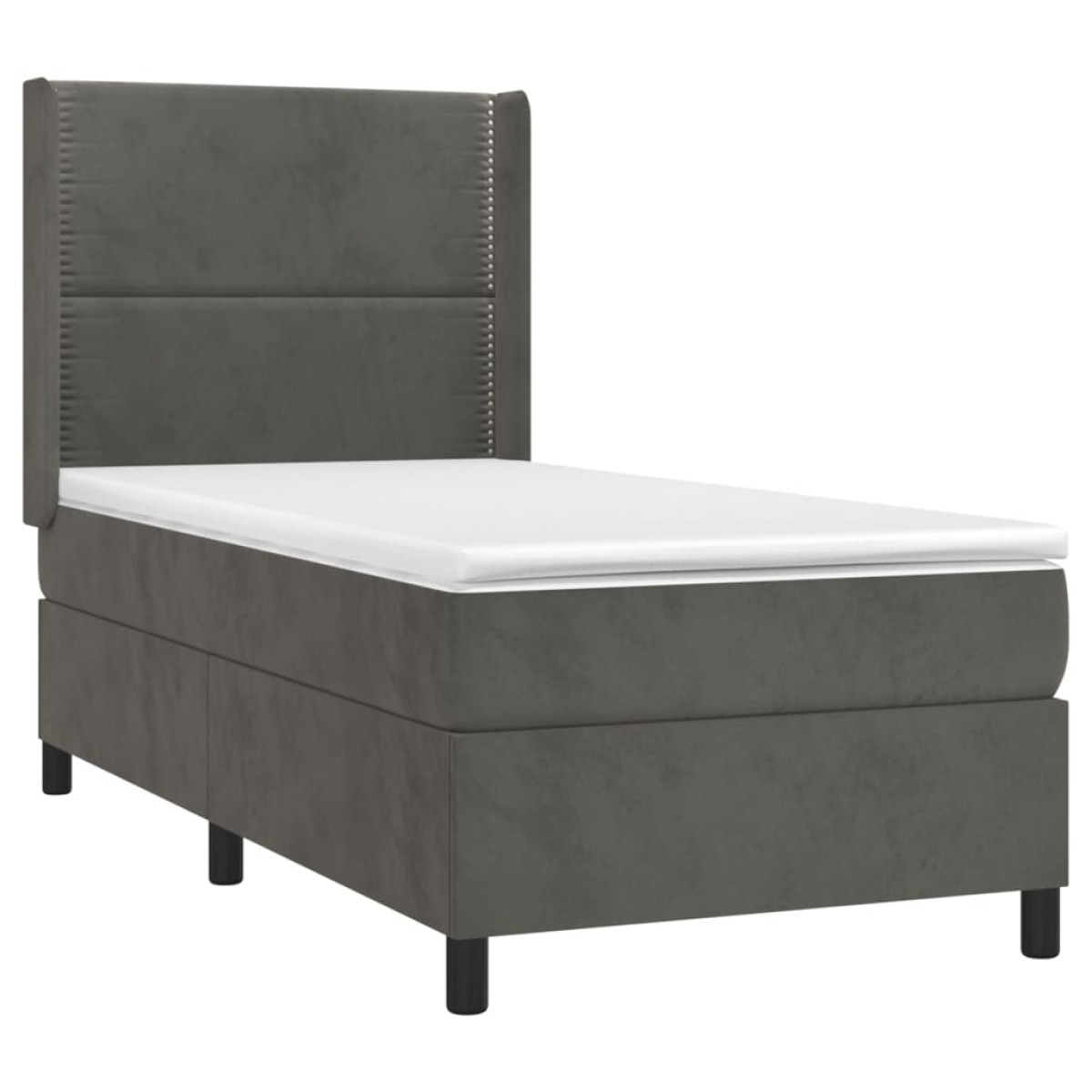 vidaXL Κρεβάτι Boxspring με Στρώμα & LED Σκ. Γκρι 90x200 εκ. Βελούδινο