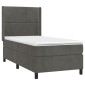 vidaXL Κρεβάτι Boxspring με Στρώμα & LED Σκ. Γκρι 90x200 εκ. Βελούδινο
