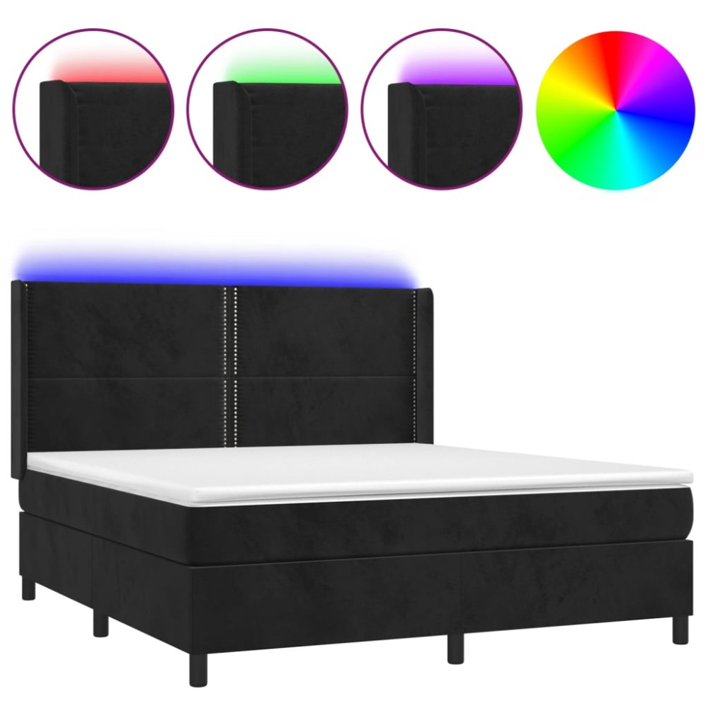 vidaXL Κρεβάτι Boxspring με Στρώμα & LED Μαύρο 160x200 εκ. Βελούδινο
