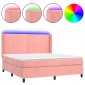 vidaXL Κρεβάτι Boxspring με Στρώμα & LED Ροζ 160x200 εκ. Βελούδινο