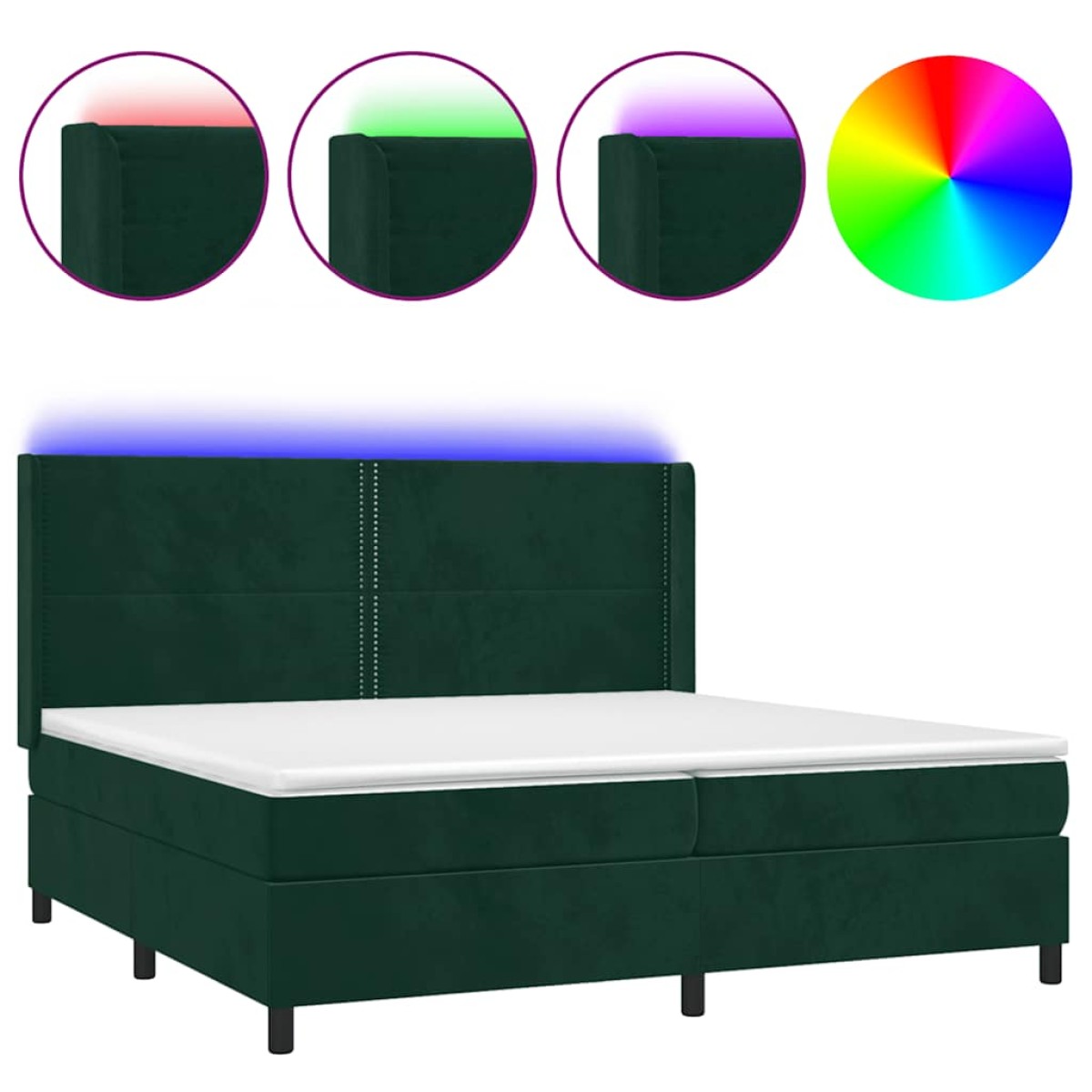 vidaXL Κρεβάτι Boxspring με Στρώμα & LED Σκ. Πράσινο 200x200εκ Βελούδο