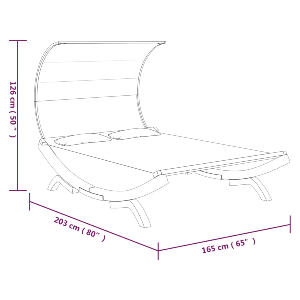 vidaXL Ξαπλώστρα ΕξΧώρου Ανθρ 165x203x126εκ Μασίφ Λυγισμένο Ξύλο Τέντα